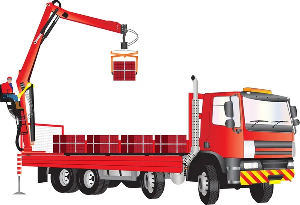Kırmızı vinç kamyon — Stok Vektör