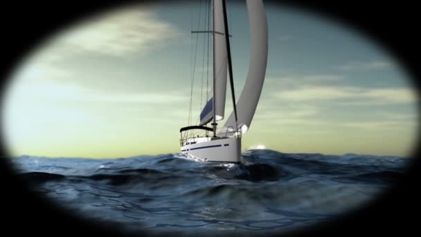 Cruising runt om i världen med solnedgång hav och yacht — Stockvideo