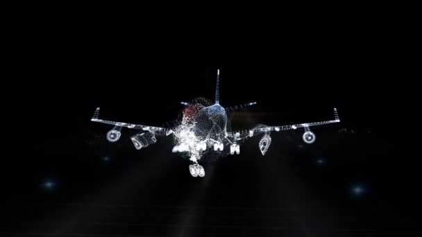 Animiertes Flugzeug landet in der Nacht — Stockvideo