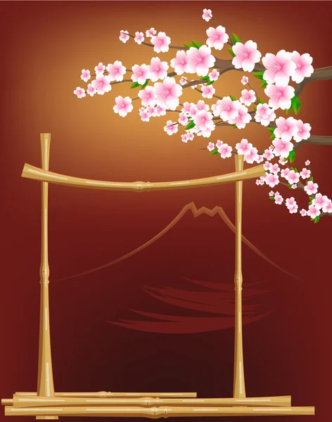 Giappone stile tradizione con, fiori, bambù — Vettoriale Stock