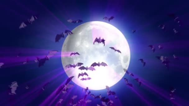 Animated cartoon Halloween background bat and moon — Stock Video