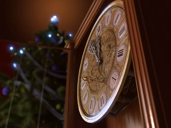 Happy New Year and Merry Christmas background with old clock — Stock Photo, Image