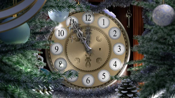 Bonne année et joyeux fond de Noël avec vieille horloge — Photo