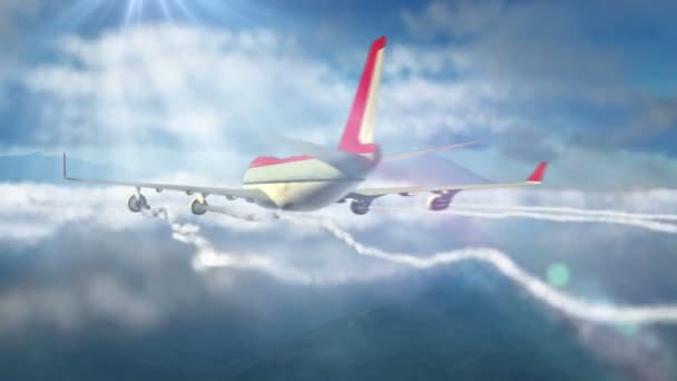 Introducción animada con el avión volando sobre las nubes — Vídeo de stock