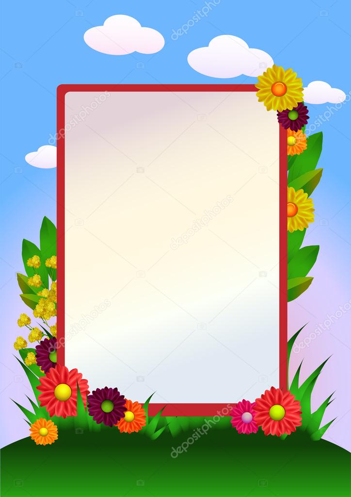 flowers border with grass and sky