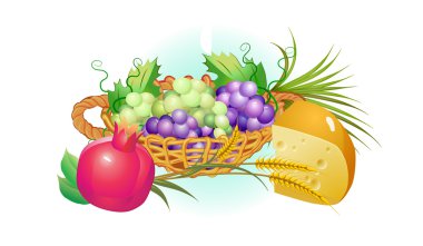 shavuot holiday set of food, grapes, cheese ,milk clipart
