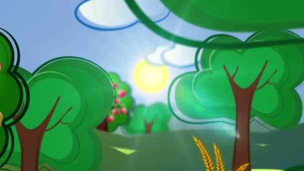 Decorative cartoon concept video background with country side and building city — Stock Video