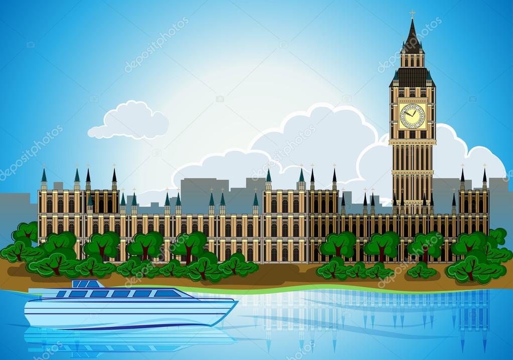 Europa skyline city capital London background with river bus