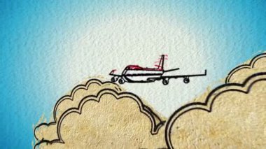 Avrupa turizm karikatür dekoratif görüntüleri ile uçak ve bulutlar
