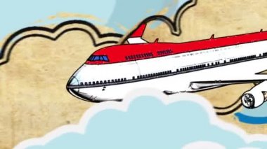 Avrupa turizm karikatür dekoratif görüntüleri ile uçak ve bulutlar