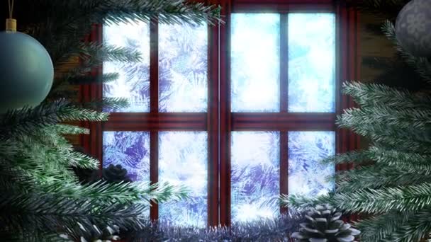 Animated Holiday Christmas window with winter landscape background