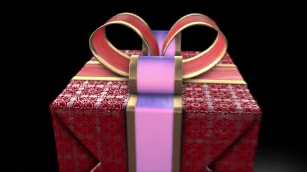 Rote Geschenke auf schwarzem Hintergrund. Urlaub 3D Animation Hintergrund — Stockvideo