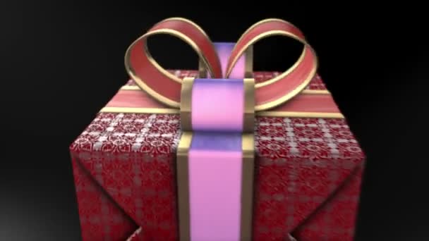 Κόκκινο δώρα σε μαύρο φόντο. διακοπές πώληση 3d animation — Αρχείο Βίντεο
