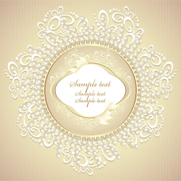 Wedding or sweet frame with pearls petals and lace — Stock Vector