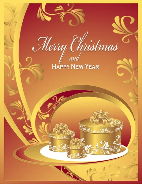 Tarjetas postales con regalos para Navidad y Año Nuevo en rojo — Vector de stock