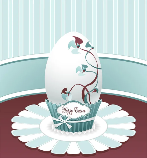 Estilo Huevo de Pascua con dibujo flores arco y etiqueta — Archivo Imágenes Vectoriales