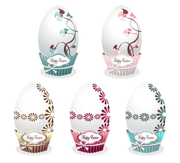 Set Style Easter Egg cor com flores de desenho isolado —  Vetores de Stock
