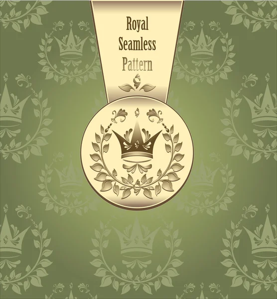 Королівський безшовний візерунок з листям вінка зелене золото — стоковий вектор