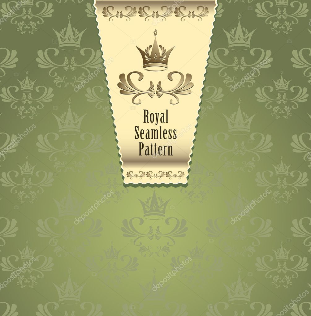 Royal seamless pattern with crown or Royal background green and gold color for advertising something