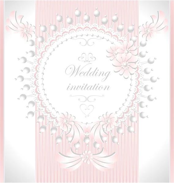 Wedding invitation with pearls flowers in pink color — Stock Vector