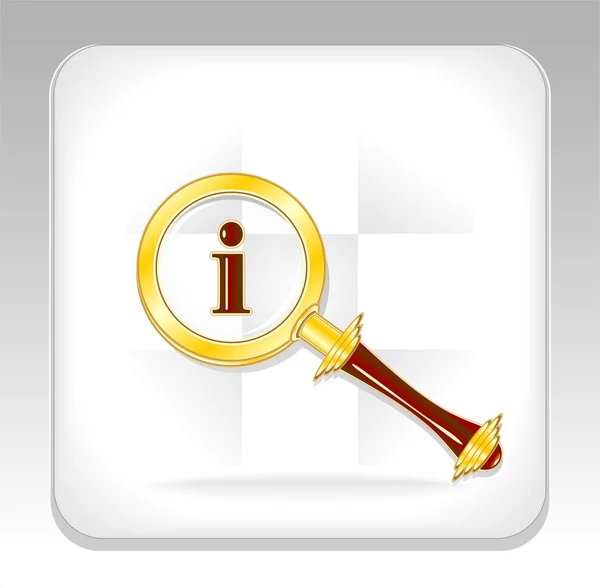 Золотая лупа или кнопка для поиска информации — стоковый вектор