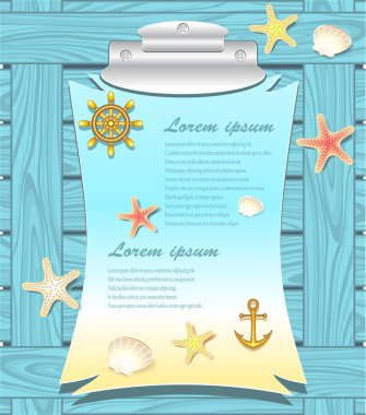 Marine frame with anchor wheel shells starfishes clipart
