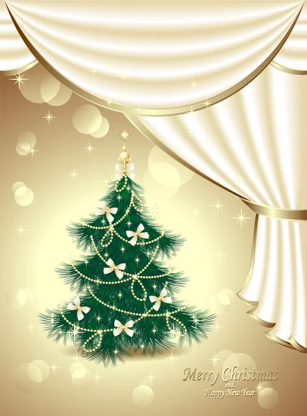Yay, yıldız, garland, ışık, perdeler ile Noel ağacı — Stok Vektör