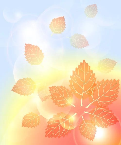 Outono abstrato fundo com folhas bolhas e luz — Vetor de Stock