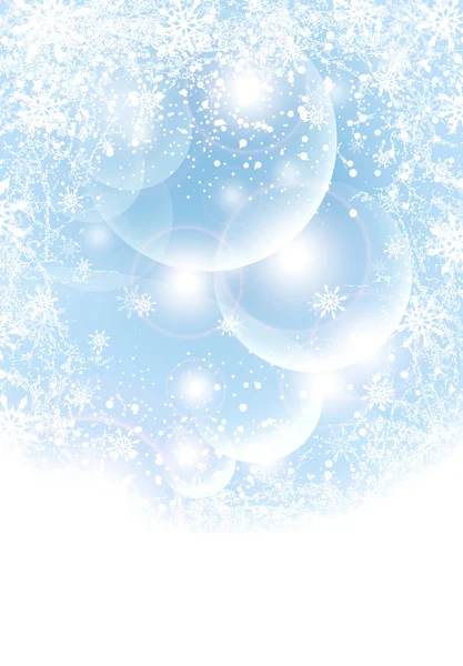 Fond d'hiver abstrait avec boules transparentes, lumière, flocons de neige bleu — Image vectorielle