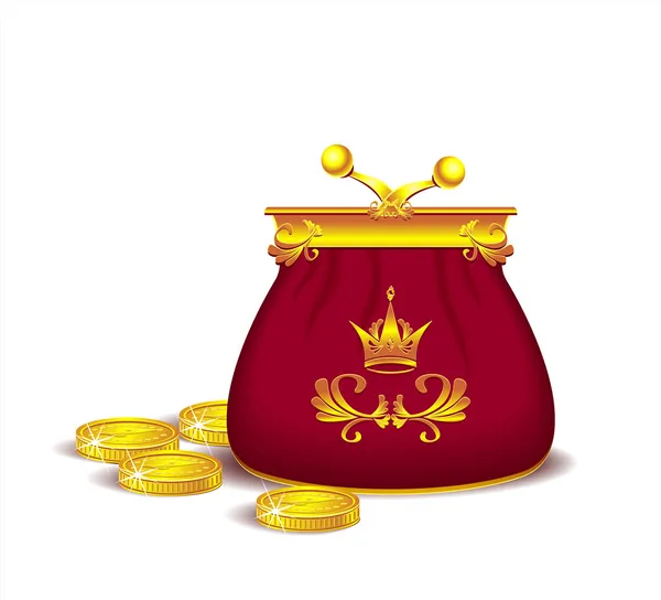 Royal purse with coins — Stock Vector