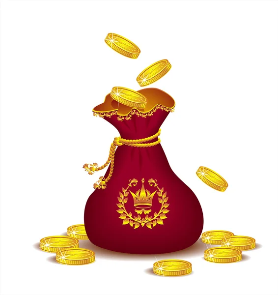 Sac royal avec des pièces d'or — Image vectorielle