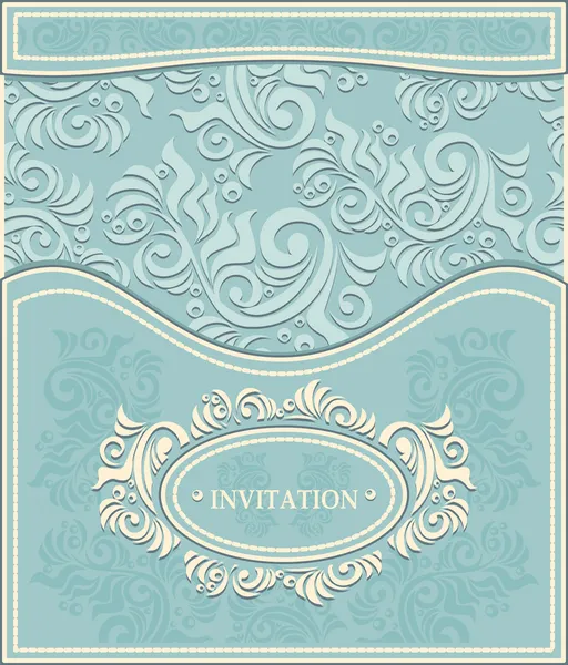 Invitación o marco en fondo floral decorativo en colores azules pastel — Vector de stock