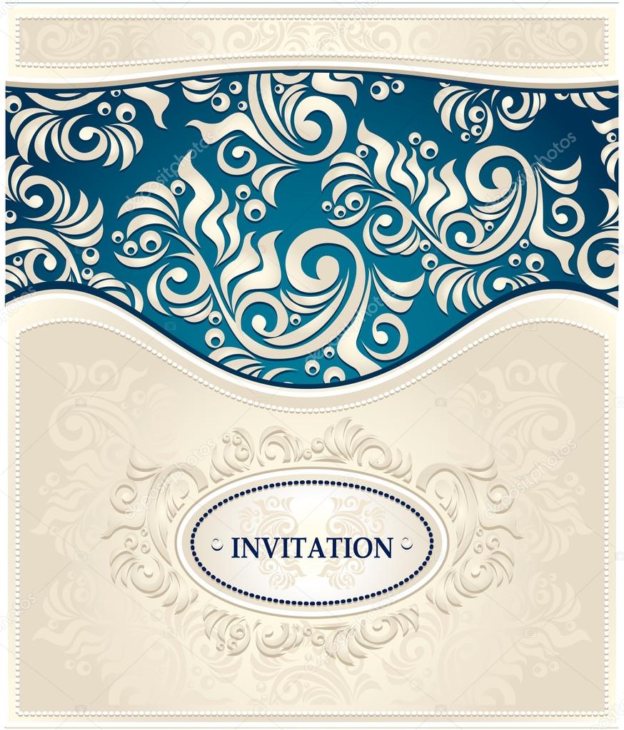 Invitation or Frame in dark blue and beige colors