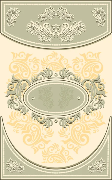 老式的帧或标签与米色下橄榄核内的花卉背景 — 图库矢量图片