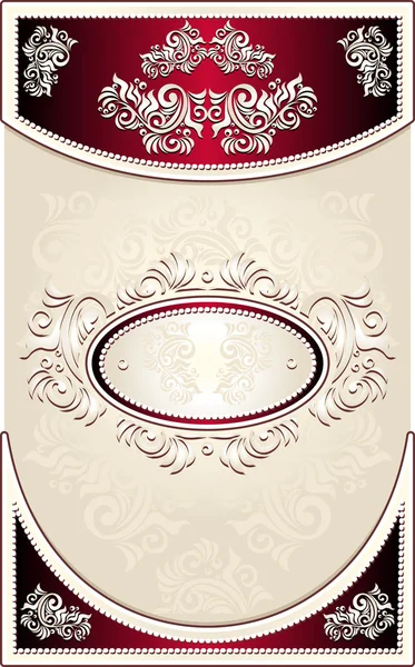 Vintage Marco o etiqueta con fondo floral en beige rojo — Vector de stock
