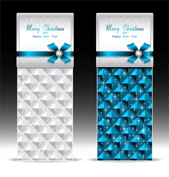 Banner oder Geschenkkarte mit Schleife geometrisches Muster blau — Stockvektor