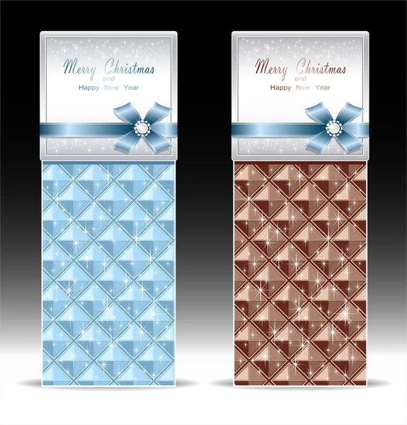 Banner oder Geschenkkarte mit Schleife geometrisches Muster hellblau braun — Stockvektor