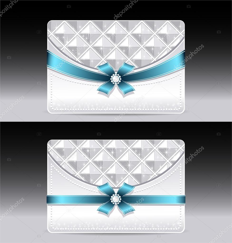 Gift cards with geometric pattern light blue bow ribbon
