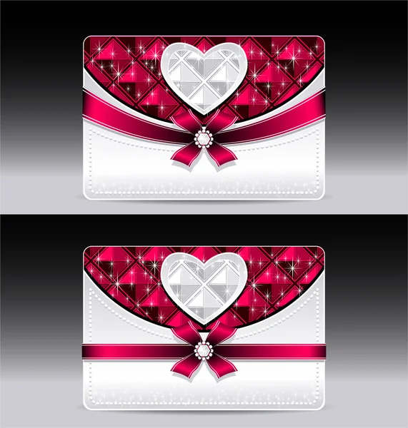 Cartes-cadeaux avec ruban papillon rouge motif géométrique coeur — Image vectorielle