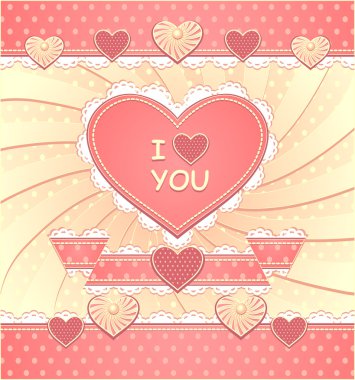 Sevgililer kartı kalpleri ve scrapbooking elemanları