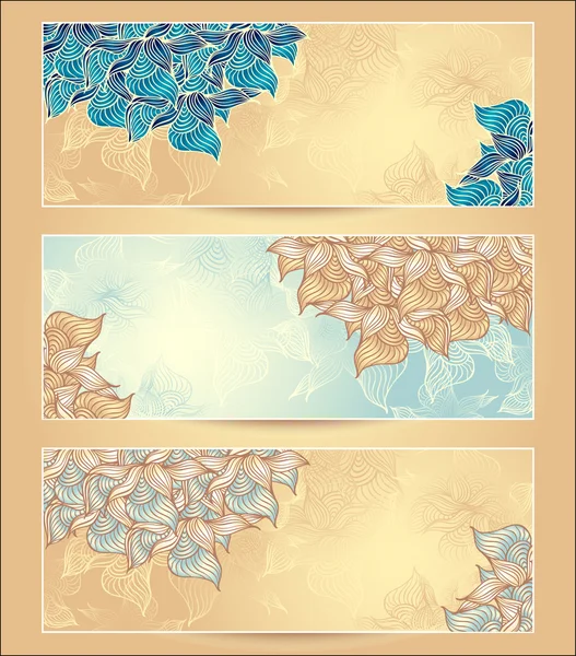 Set Abstract floral banners with flowers shells seaweed — Stock Vector