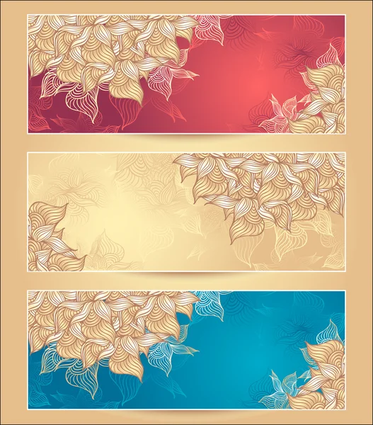 Set Abstract floral banners with flowers shells seaweed — Stock Vector