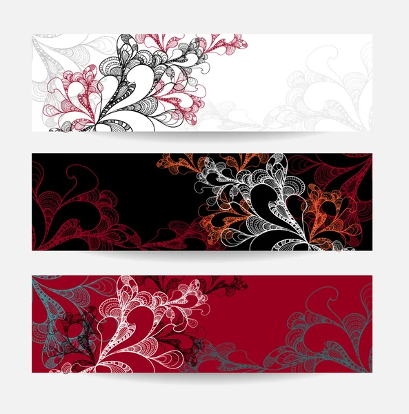 Definir banners doodle abstrato branco vermelho preto —  Vetores de Stock