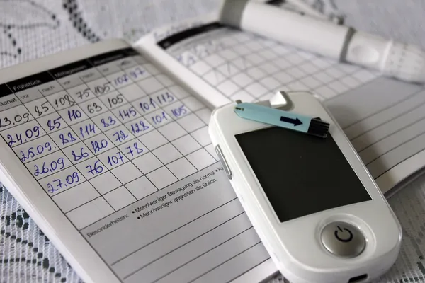 Diabetes, bloedglucosemeter Rechtenvrije Stockfoto's