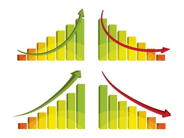 3d gráfico de barras de colores con flecha, ilustración de vectores — Vector de stock