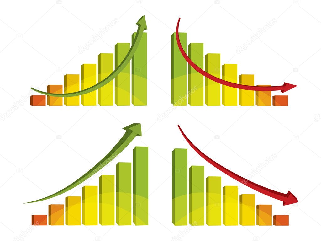 3d colorful bar chart with arrow, vector illustration