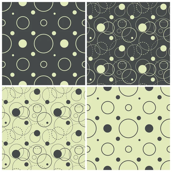 Seamless patterns with polka dots and circles, vector illustration — Stock Vector