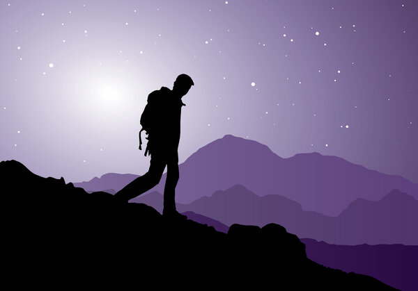 backpacker going down the mountain