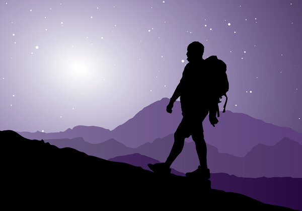 backpacker going up the mountain