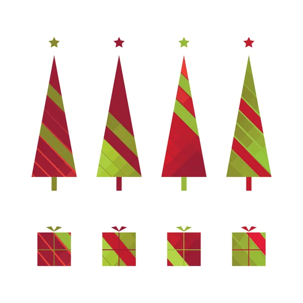 Conjunto de árboles de Navidad y cajas de regalo — Vector de stock